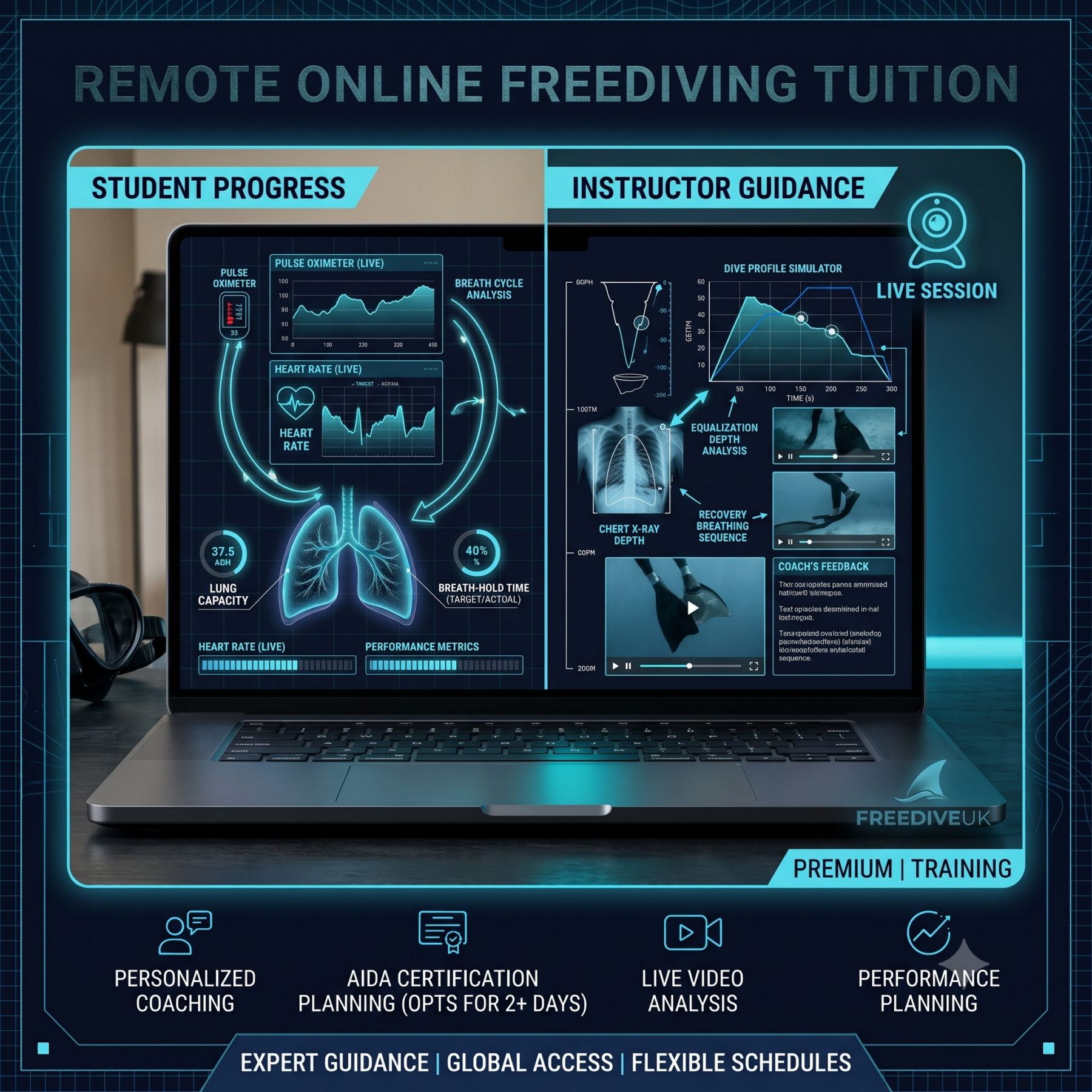 Remote freediving and spearfishing timed session