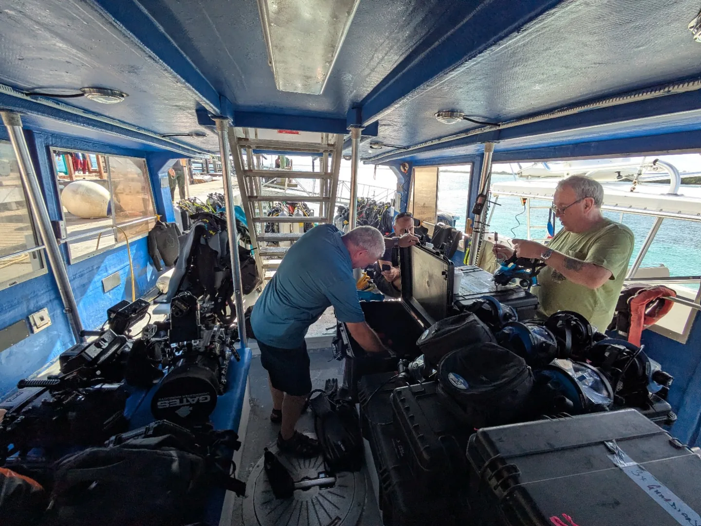 Professional underwater film production equipment being prepared